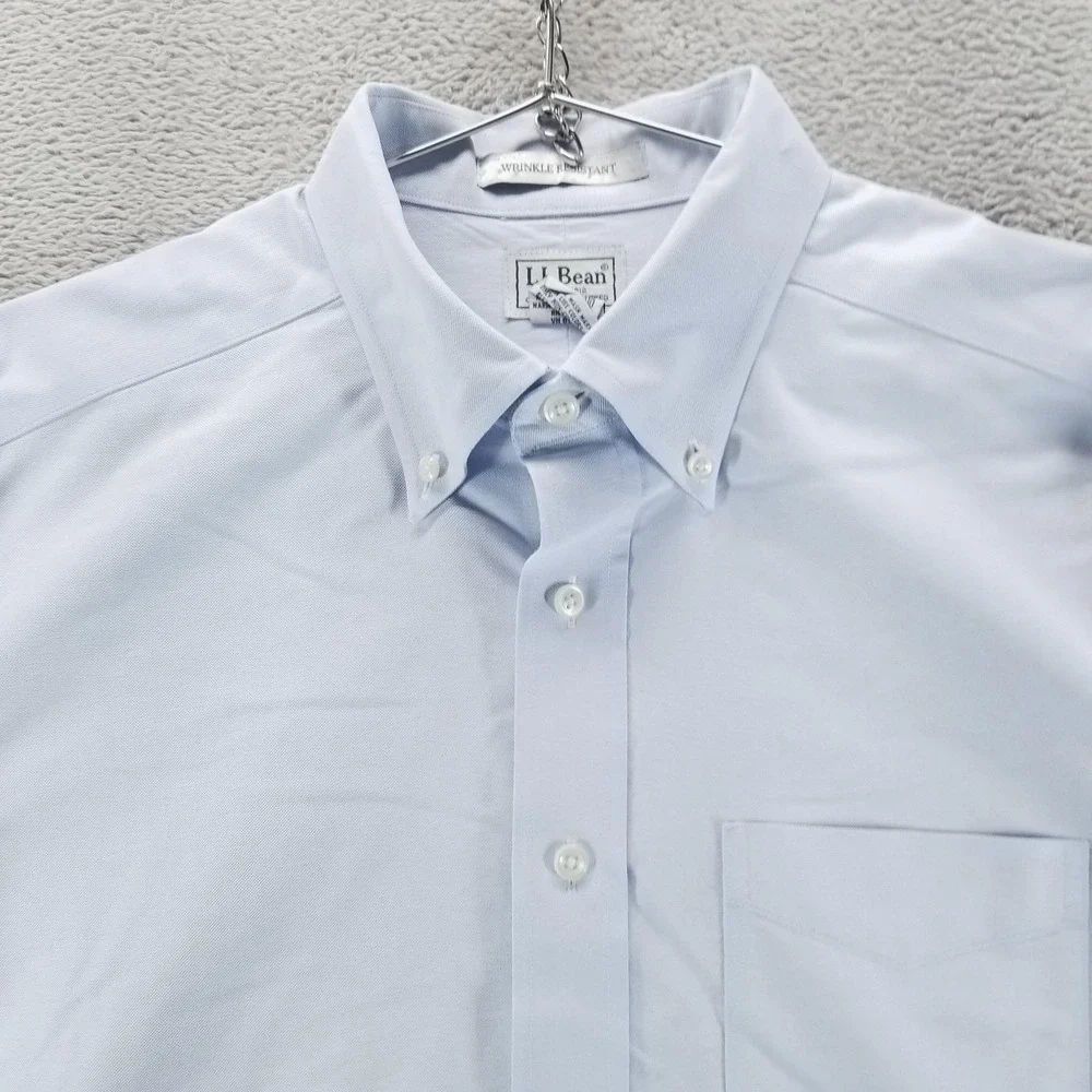 LL Bean Shirt Mens L Blue Oxford Wrinkle Resistant Button Down‎ Long Sleeve